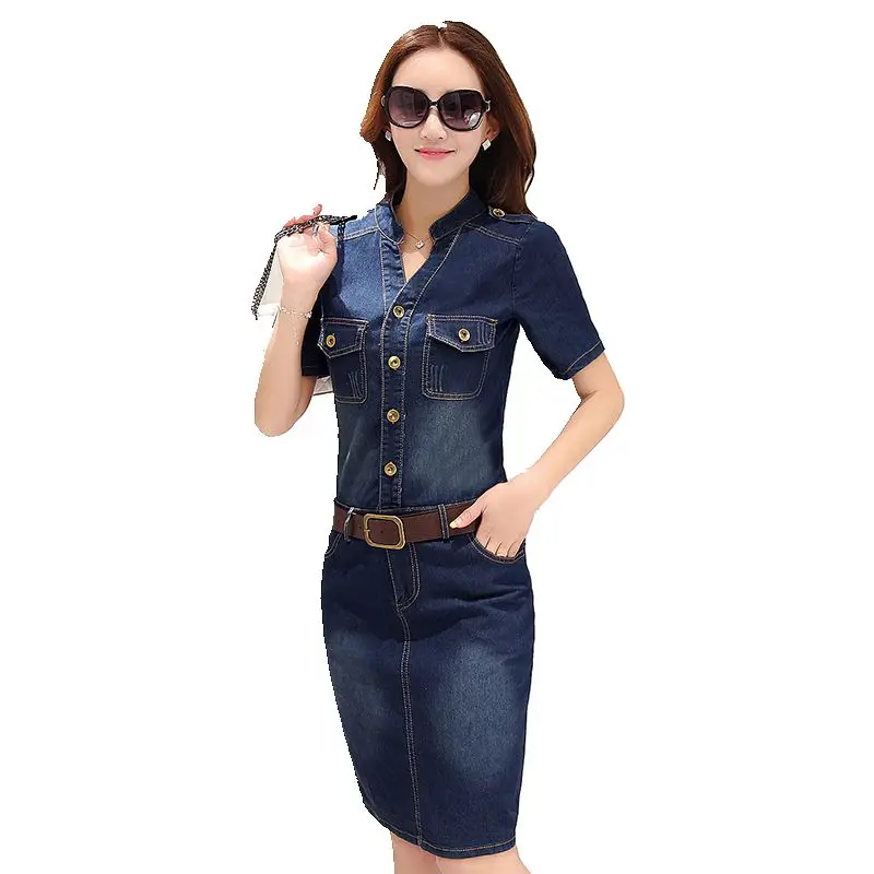 Mode Femmes Été Robe En Jean vintage décontracté Col En V ...