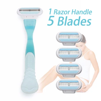 1pc Razor Handle+5 Razor Blades Women' Shaver Knife Handle Replacement Triple Blade Epilator Female Machine Shave