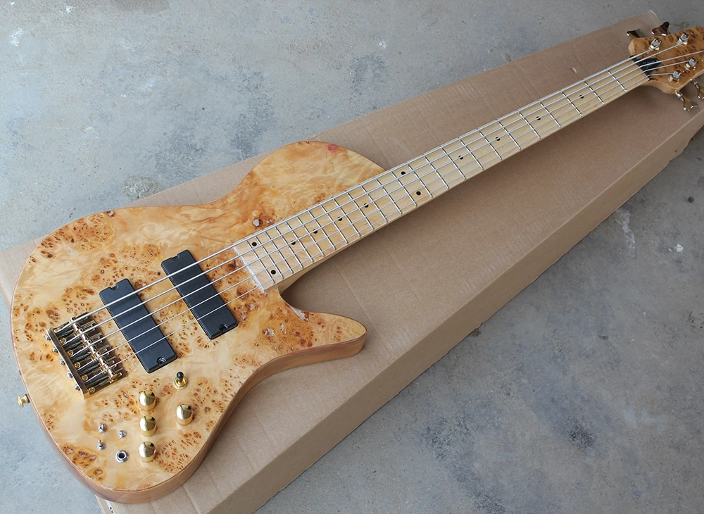 

5 Strings Electric Bass Guitar with Maple Fretboard,24 Frets,Tree-burl Veneer,Neck-Thru-Body,offering customized services