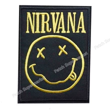 4," Большой NIRVANA патч классический смайлик логотип вышитая музыкальная группа Железный на тяжелых металла пользовательский дизайн патч доступны