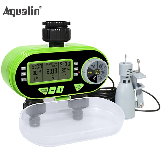 Two Outlet Garden Digital Automatic  Water Timer Solenoid Valve Garden Watering Timer 21060 and Rain Sensor 21103#21060R