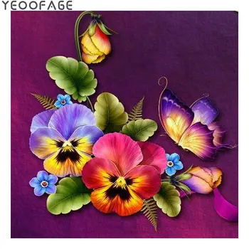 

Full square diamond painting cross stitch Pansy diy 5d diamond embroidery Butterfly picture Crafts needlework rhinestone mosaic