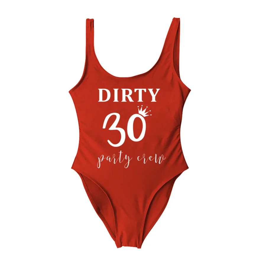 Цельные купальные костюмы для дня рождения, грязные 30 королевы, вечерние девичьи купальные костюмы с высокой посадкой, пляжная одежда - Цвет: Brick Red-013