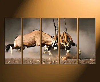 

5 Piece Wall Art, Waterbuck Wall Decor, Wildlife Huge Canvas Print, Brown Photography, Animal Group Art