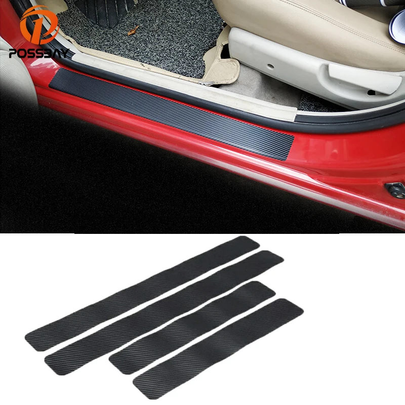 POSSBAY Auto Car Door Sill Strip Guard Carbon Fiber Door Plate Scuff Protection Front Rear Door Step Scratch Cover