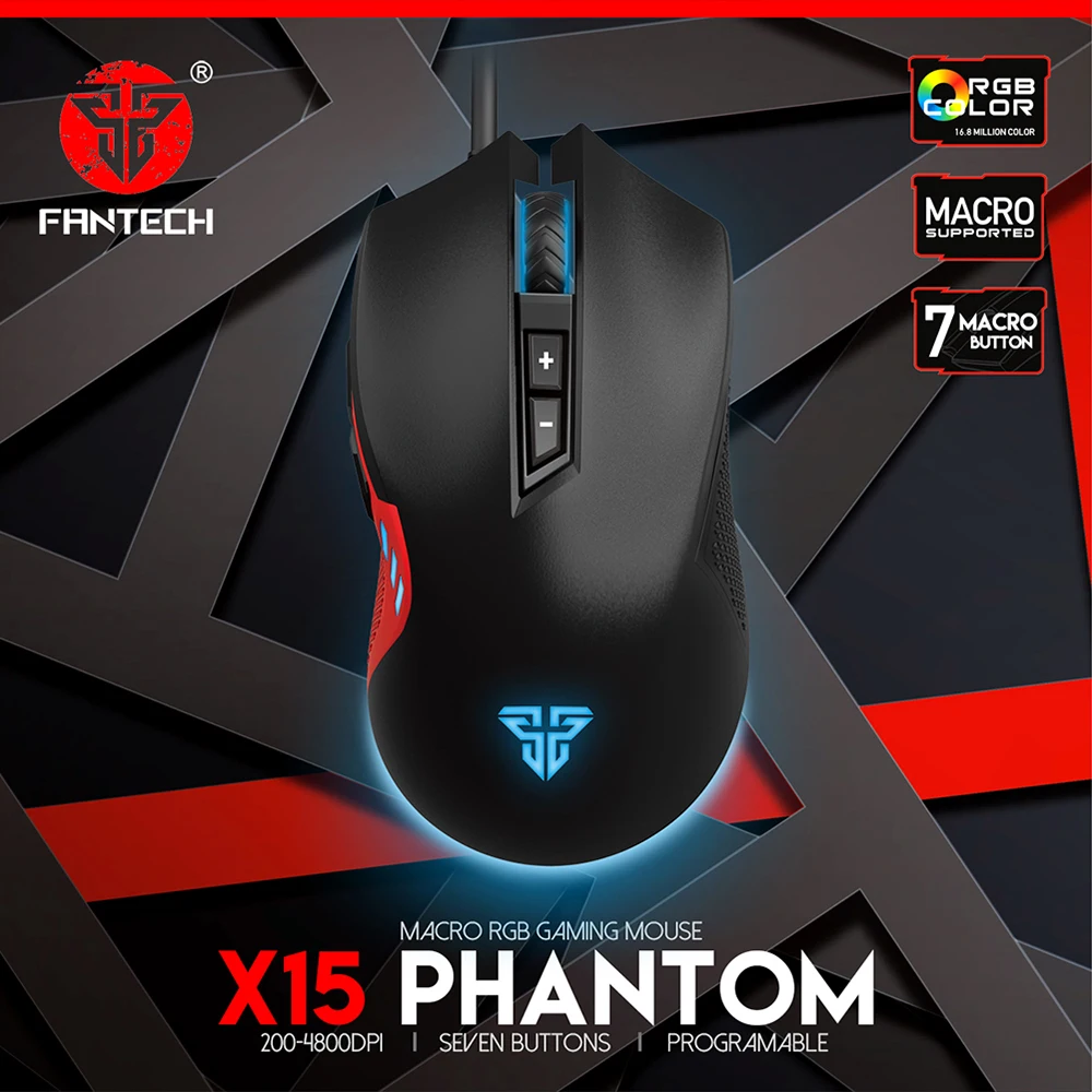 Новая игровая мышь Fantech X15 7 кнопок 4800 DPI USB кабель RGB для занятий спортом офисной