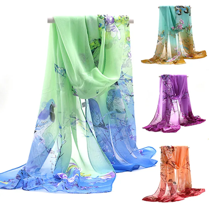 

2019 Women Chiffon Floral Printed Designer Scarf Summer Beach Gradient Plaid Flower Casual Silk Scarves Long Wrap Pashmina