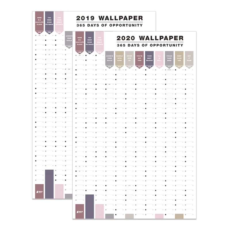 2 шт./компл. 365 дней Настенные календари Бумага годовой календарь планировщик день по расписанию повестки дня год Планировщик Подарок для ученика - Цвет: 2019 and 2020