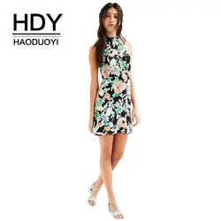 HDY Haoduoyi Брендовые женские Сексуальные Платья с цветочным принтом, с круглым вырезом и открытой спиной, с открытыми плечами, без рукавов