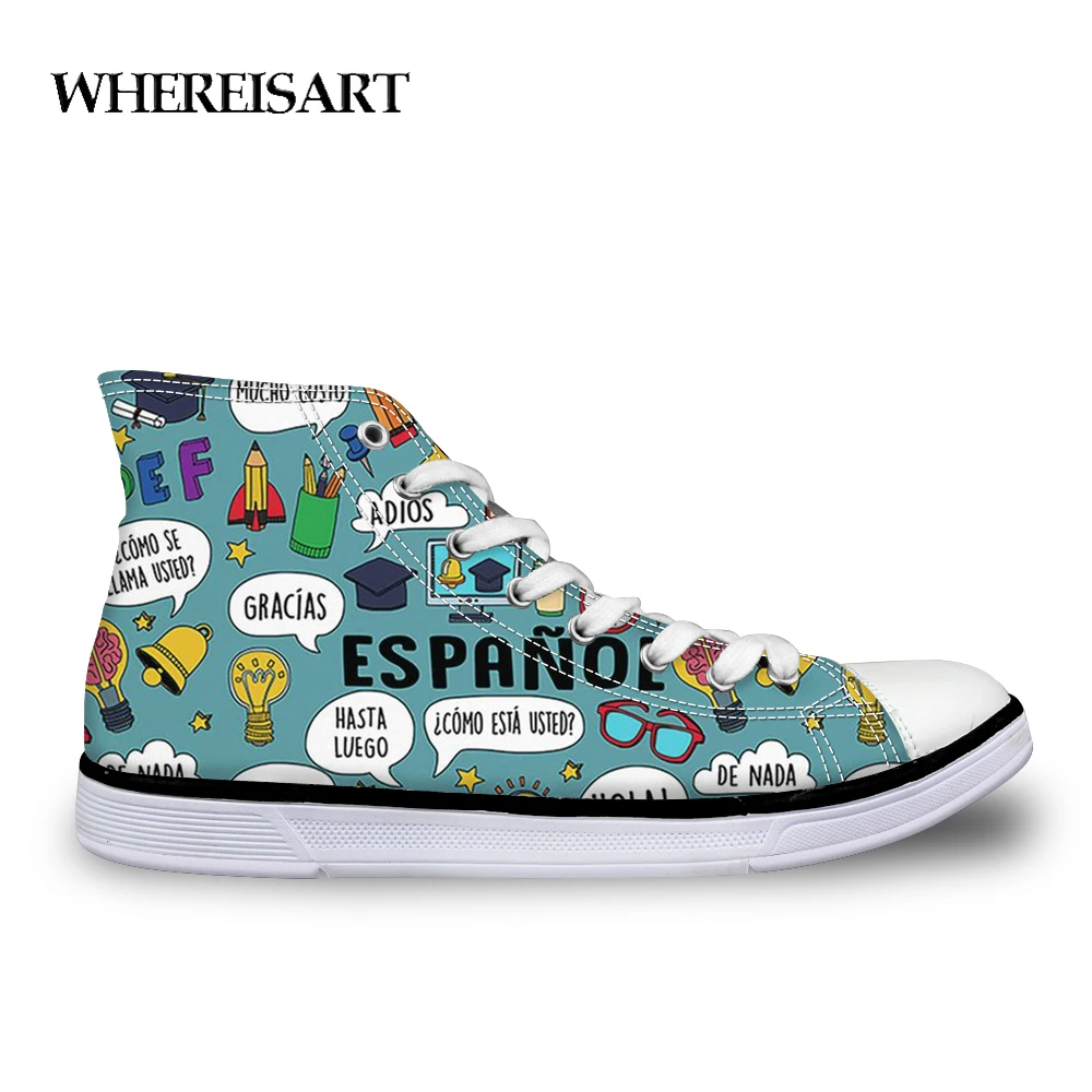 

WHEREISART Spanish Pattern Women Vulcanize Shoes Flat Canvas Shoes 2019 Ladies Casual Breathable Walking Shoes Female Sneaker