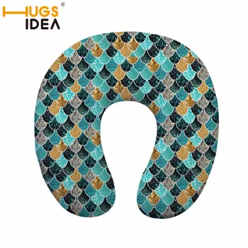 

HUGSIDEA Mermaid Scales U Shaped Pillow Travel Car Neck Rest Pillow Support Head Rest Cushion Flight Travel Soft Nursing Pillow