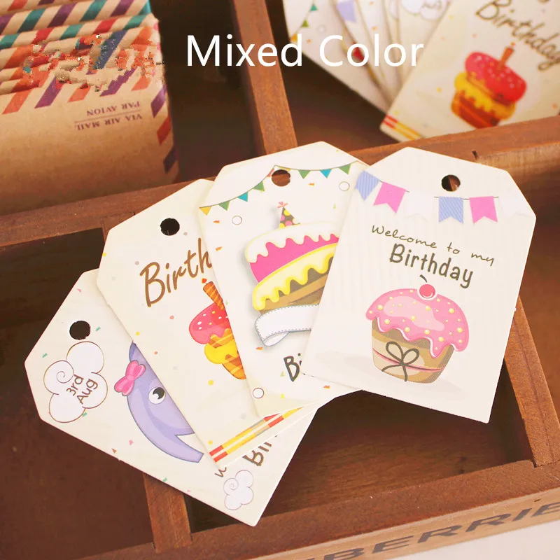 

50pcs Happy Birthday DIY Scrapbooking Paper Tags Kraft Crafts Birthday Party Decoration Postcards Labels Flowers
