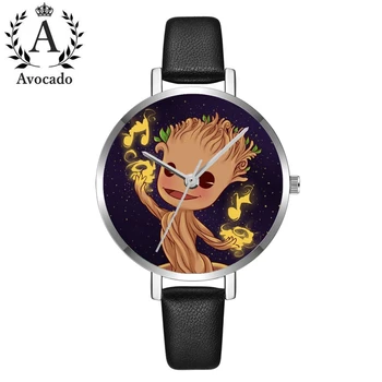 

Cartoon Groot Watch Girls Women'S Watch Leather Fashion Stars Quartz Watch Kids Children'S Relogio Feminino Montre Wristwatch Cl