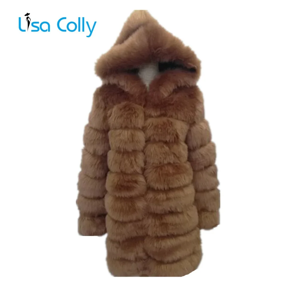 

Lisa Colly Women Faux Fur Coat Jacket with hooded Faux Fox Fur Coat Women Winter Artifical Fur Coats Overcoat Thick Furs Coat