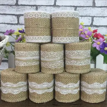 

12Meters Natural Hemp Jute Hessian Burlap Ribbons Linen Strip For DIY Wedding Party Chair Bands Christmas Decorations Craft Lace