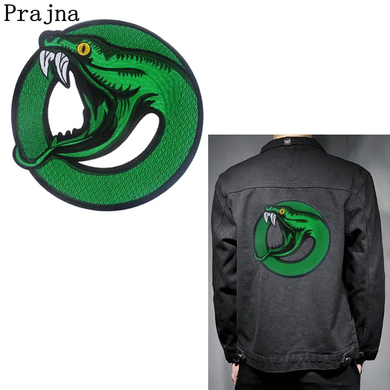 

Prajna New Arrivals Embroidered Large Patches Punk Style Applique Animal Snake Embroidered Patches For Clothes Biker Decoration