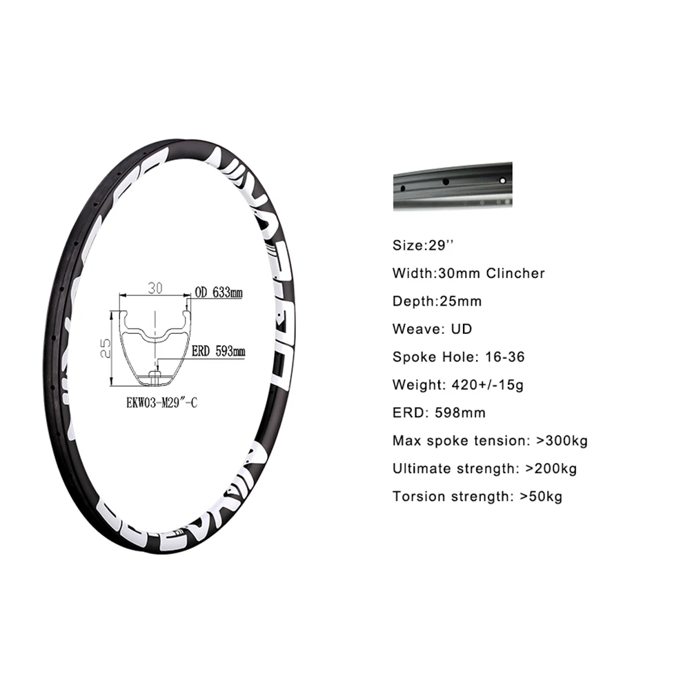 Top OG-EVKIN 29er Clincher Carbon Mtb Rims 29 Mountain Bike Rim UD Full Carbon Bicycle Wheels 27.5er MTB Rim Width 30mm 2