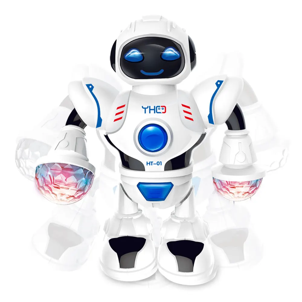 Белый Музыка Робот СВЕТОДИОДНЫЙ робот игрушка блестящие музыка Крытый Новинка прочный практичный