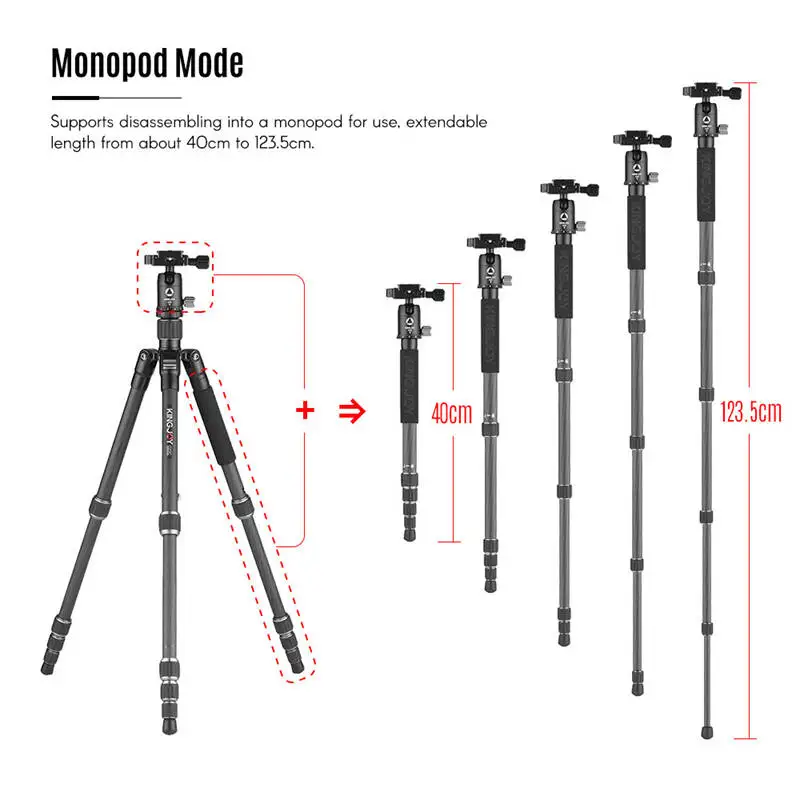  Kingjoy G22C+G00 Portable Travel Camera Tripod Monopod With 360 Degree Ball Head 5-Section For Cano