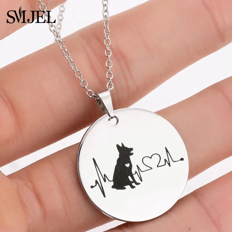 

SMJEL 2019 Stainless Steel Dog Pendant Necklace Collie Wolf Dog Heartbeat Necklace Animal Jewelry Gift Drop Shipping