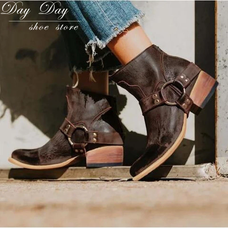 

Women's Boots thick low heels British wind boots 2018 autumn zipper female new single shoes leather pointed ankle Martin boots