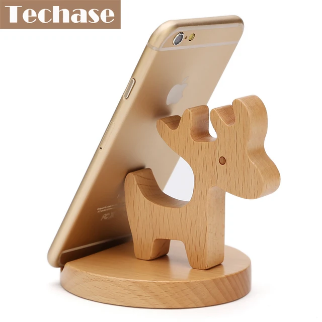 Techase Deer Design Cartoon Mobile Phone Holder Wooden