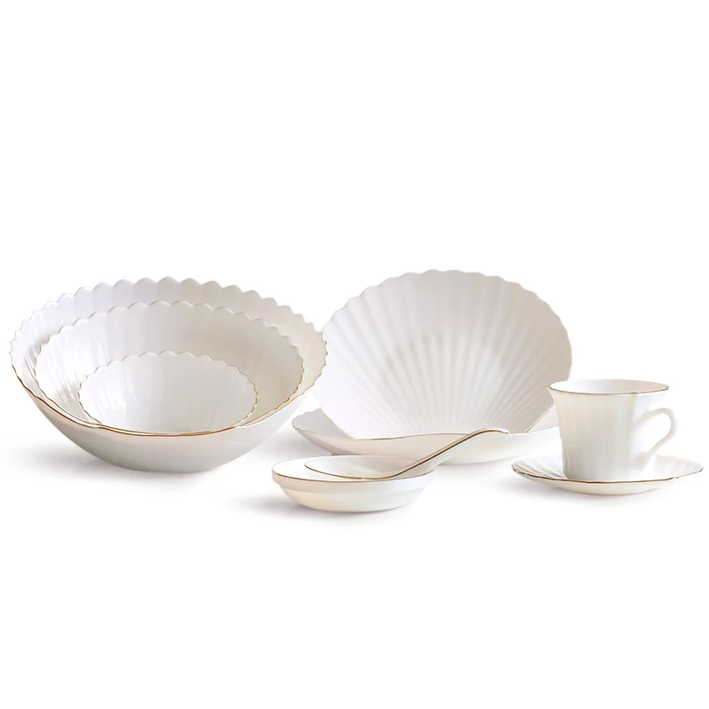 

3pcs/set Heat-resistant Gold edge White Opal Glass Porcelain Deep Plates Dishes Tableware Steak Salad Sushi Breakfast Dish Plate