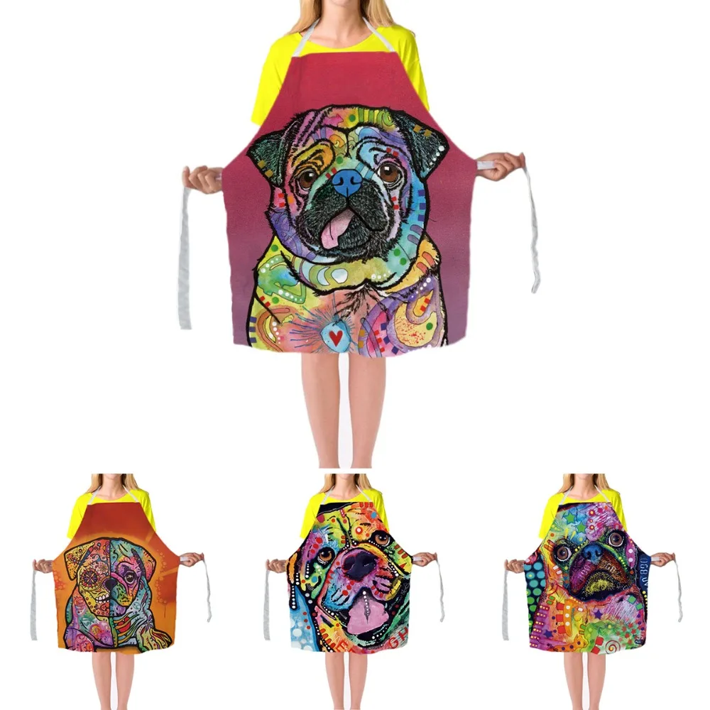 Lovely Pug Aprons Cute Pet Dogs Print Kitchen Cooking Apron Customize