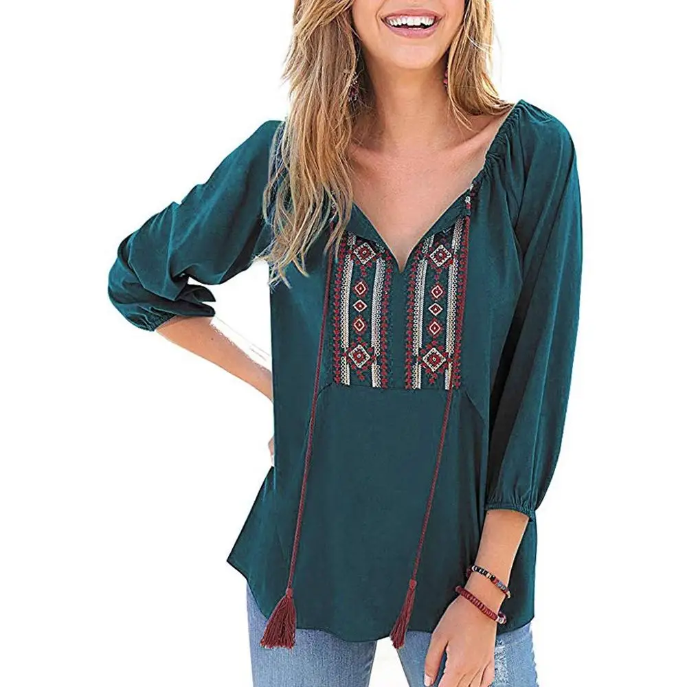 

Summer Vintage Boho Ethnic Mexican Embroidery blouse women tops Hippie Loose Tunic Tops Blusa Feminina camisa femenina ED