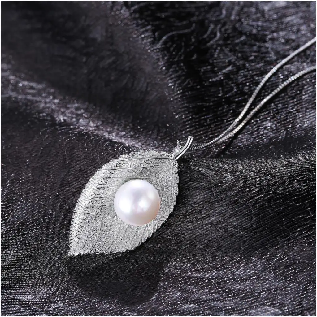 Sterling 925 Silver Leaf Pendant Necklace for Women Pearl Charm Link Chain Choker Wedding Jewelry Gift collares 2020 | Украшения и