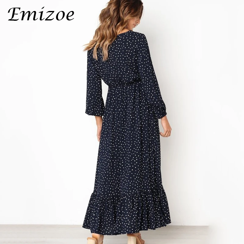 Женское платье в горошек Emizoe повседневное длинное пляжное с оборками и