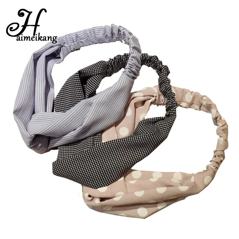 

Haimiekang Active Unisex Dot/Stripe/Grid Print Wide Elastic Hair Bands for Women Girls Bandanas Headband Hair Accessories