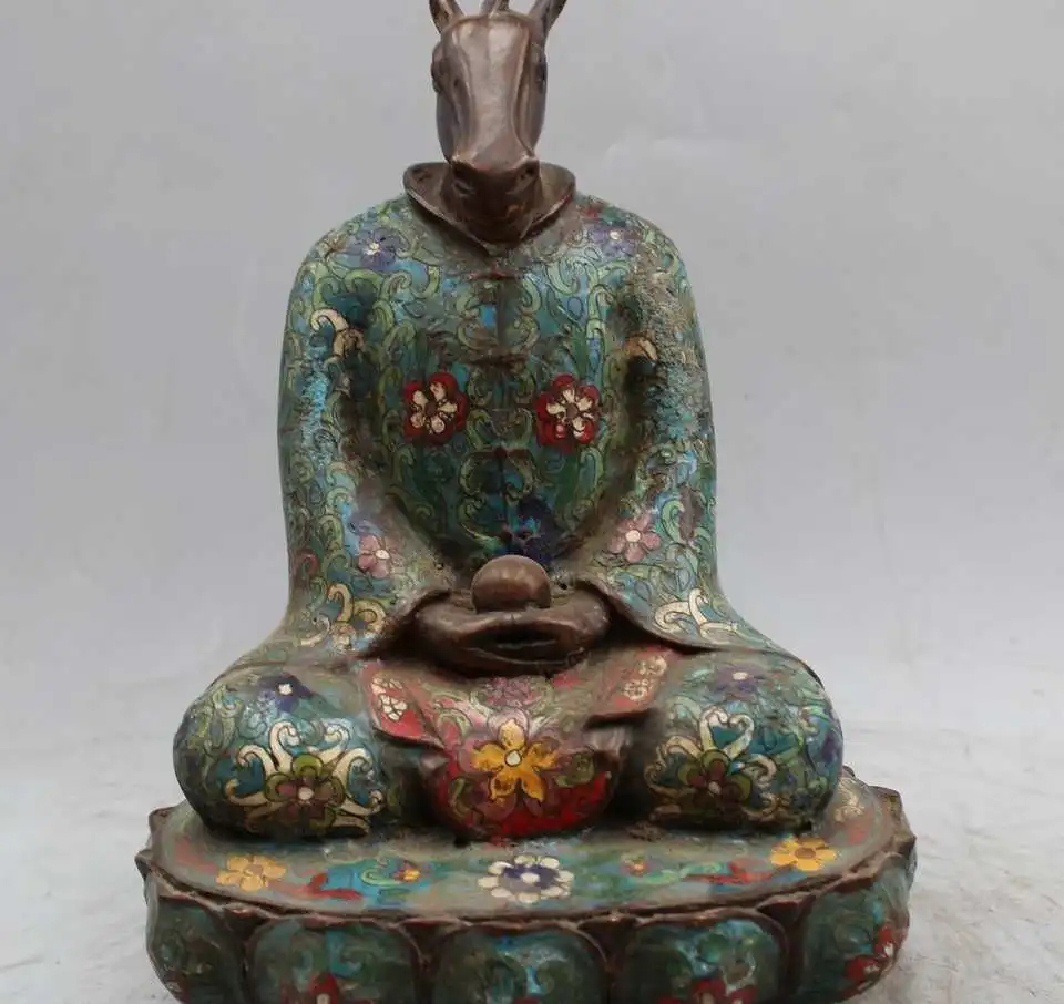 

11" Old China Chinese Folk Fengshui Bronze Cloisonne Zodiac Year Horse Statue