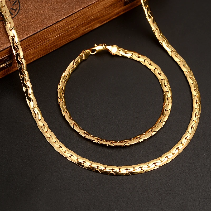 Bangrui комплект ювелирных изделий ожерелье набор модные 7 мм ширина кубинская Мужская цепочка подвеска браслет эфиопские наборы бижутерии