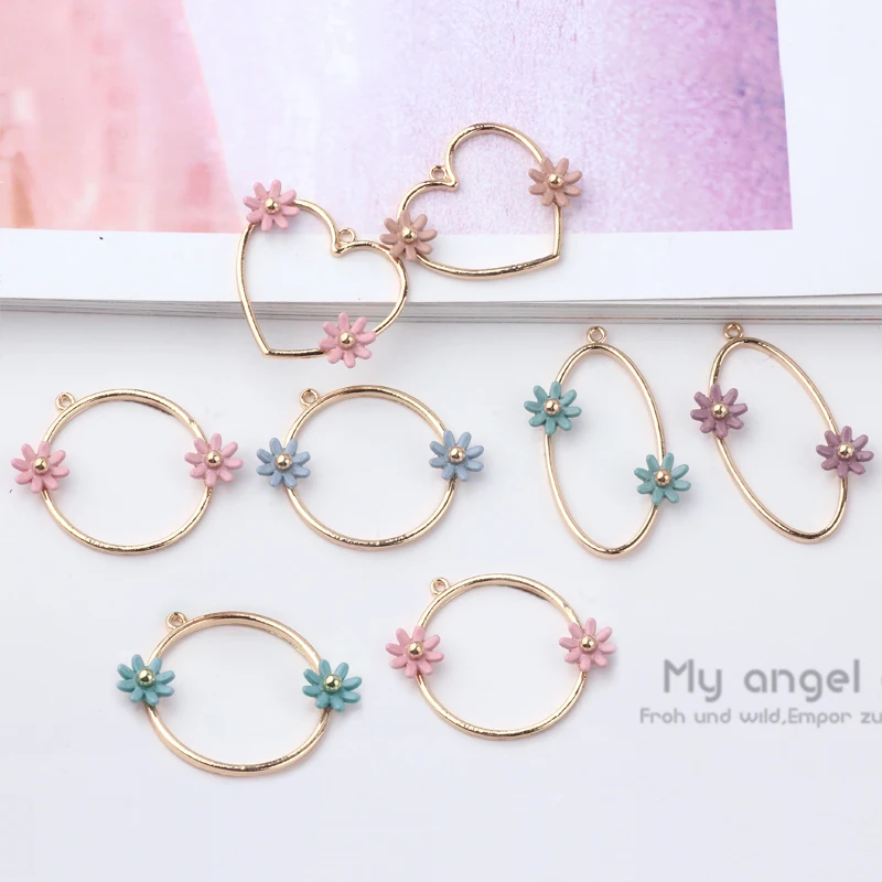 

10pcs DIY enamel charm ear accessories alloy drop oil pendant hollowed out peach heart oval flower earring eardrop material