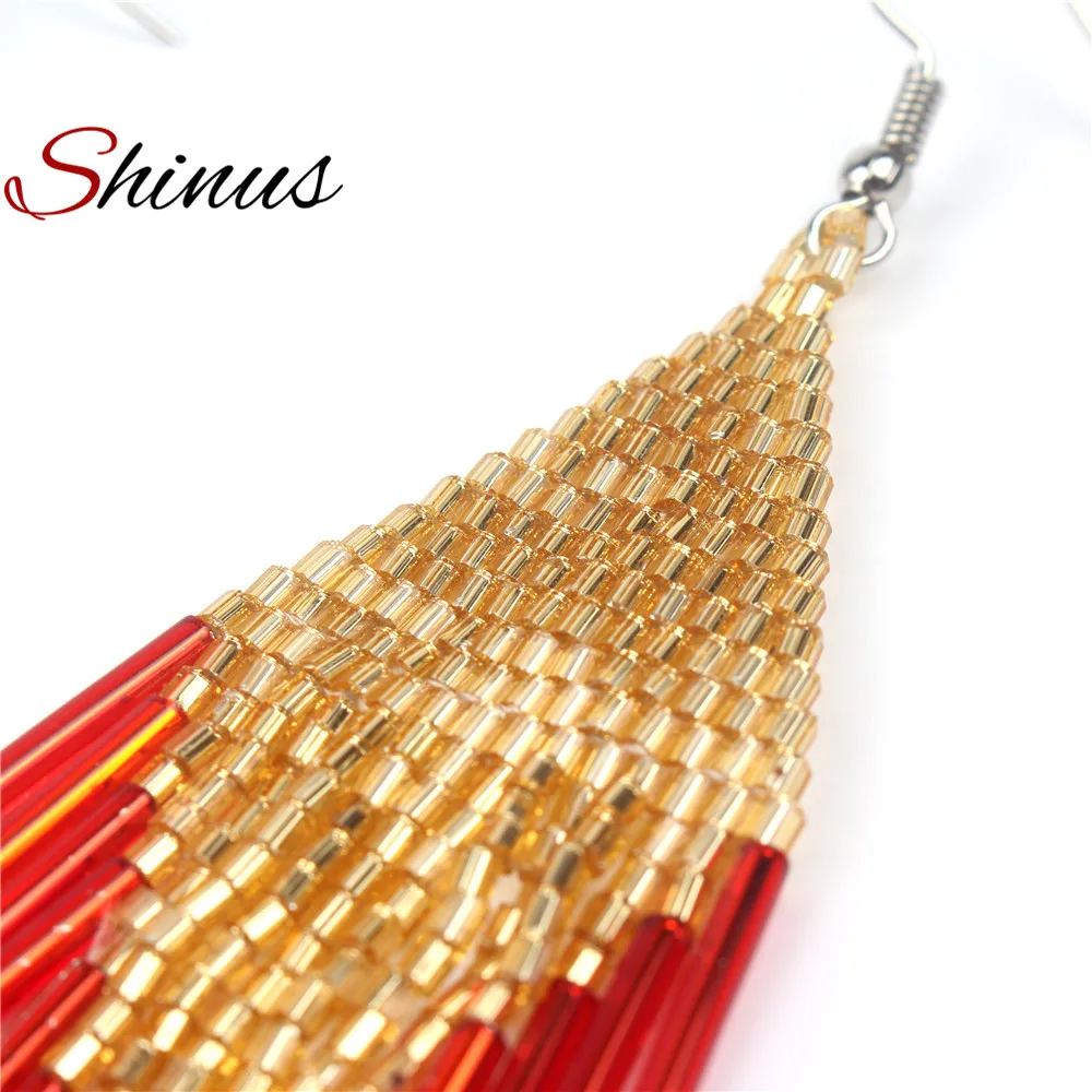 Серьги Shinus, висячие серьги для женщин, Boho Brincos, ювелирные изделия с кисточками, серьги, массивные, Букле д 'Орель, модные, бисер ручной работы