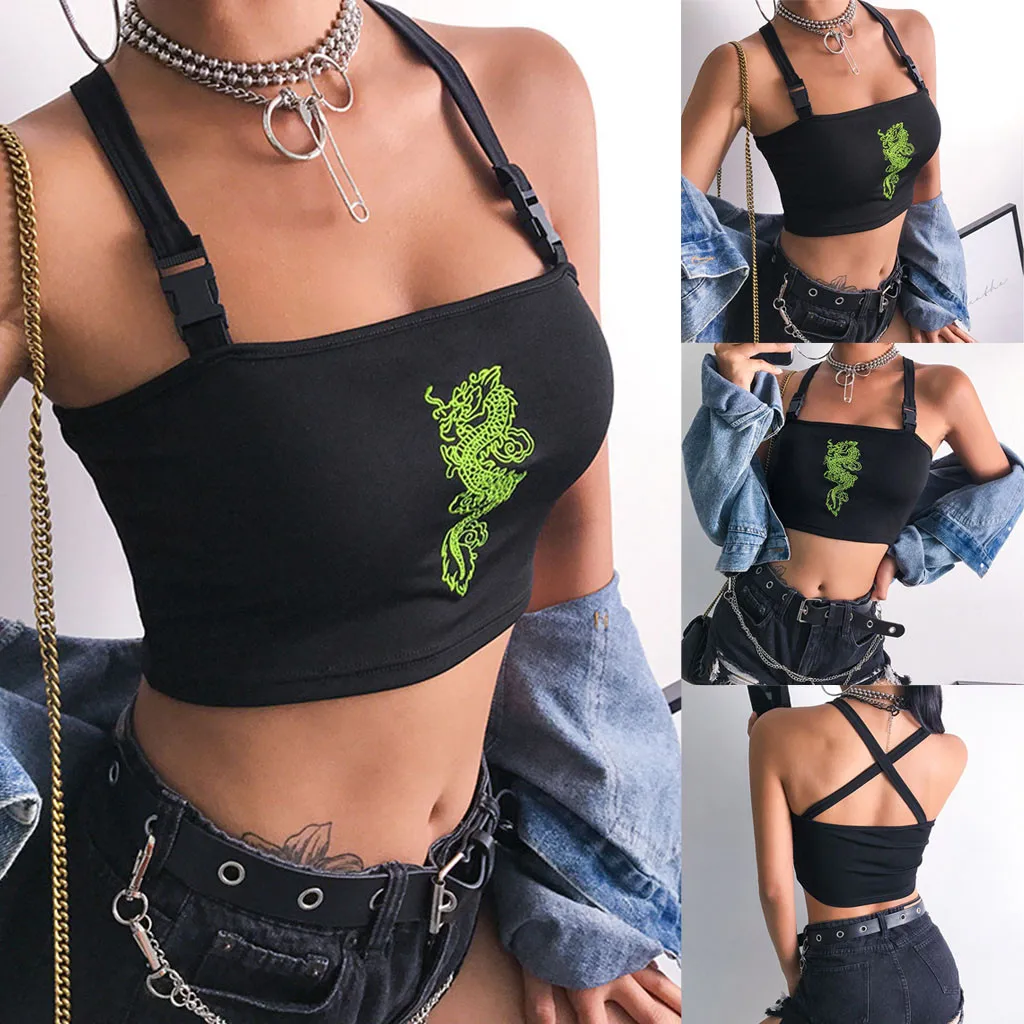 

Women Vests Tank Top Sexy Reflective Bralet Buckle Tube Top Womens Vest Cami #30