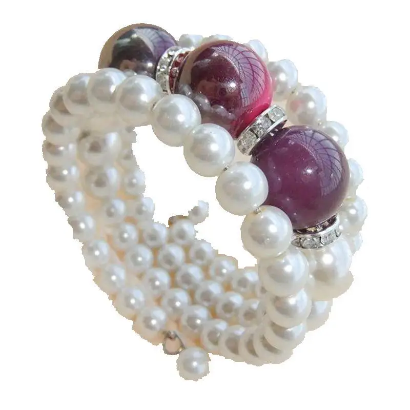 

CirGen,Fashion Women Boho 3 layer faux Pearl with colorful beads crystal charm bracelet bangle jewelry Item Gift,AF009
