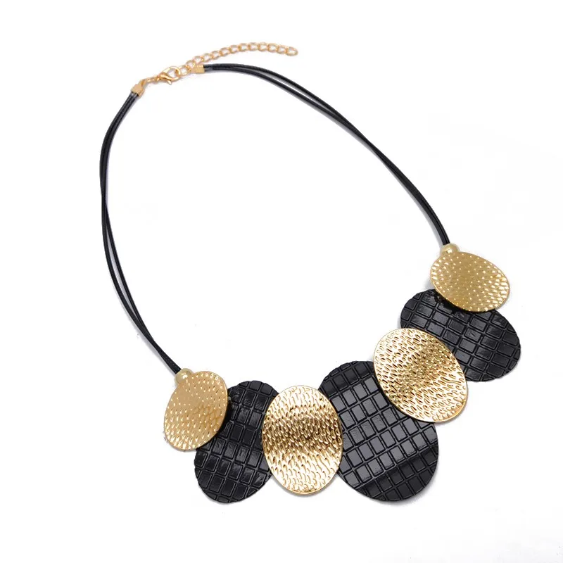 Новые макси преувеличенные черные Овальные Подвески очаровательное красивое ожерелье для женщин PU кожаный чокер с цепочкой ожерелье модное ювелирное изделие - Окраска металла: Gold