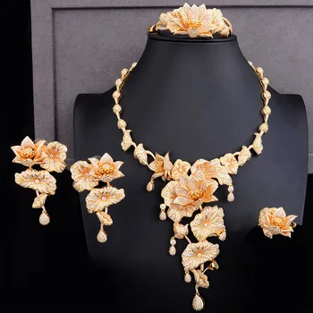 

GODKI Luxury Wonderland Fairy 4PCS African Long Jewelry Set For Women Wedding Cubic Zircon Nigeria Dubai Gold jewelry Set 2019