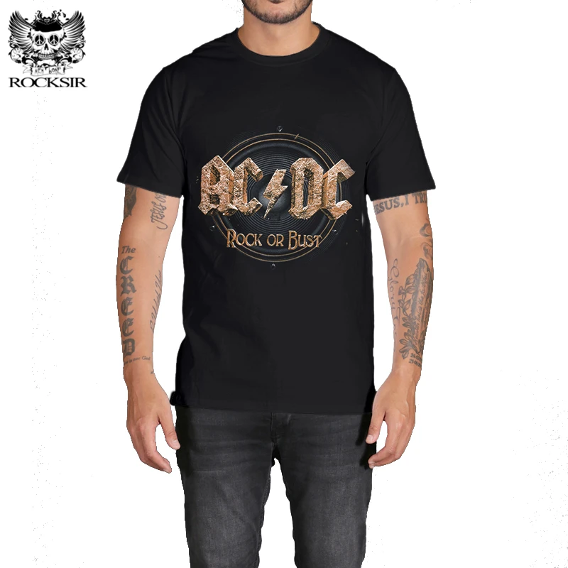 Rocksir 2017 простая Дизайнерская мужская футболка ACDC rock или bust забавная мужские
