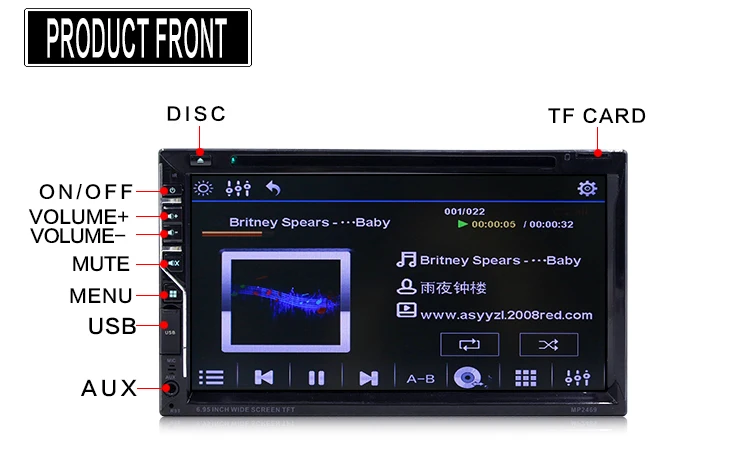 ANLUD Car Monitor DVD GPS MP5 Player 6.95 LCD Touch Screen 2DIN Autoradio In-Dash FM Radio with Remote for Rear View Camera (17)
