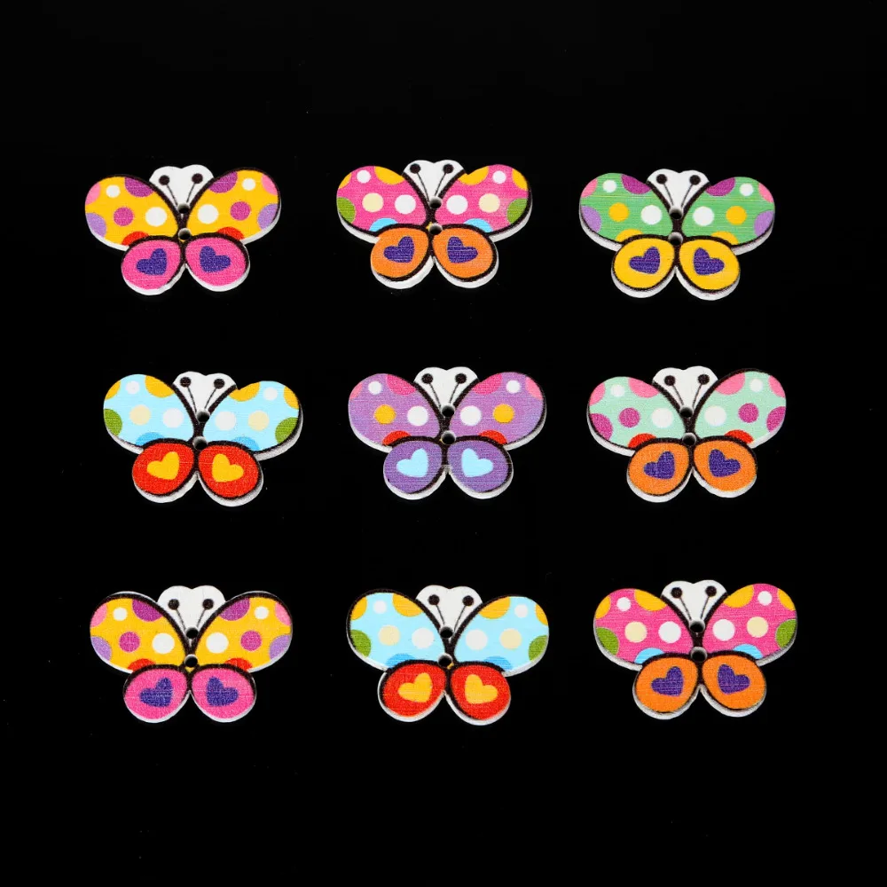 Розничная, 50 шт./лот, разноцветные, с двумя отверстиями, смешанные бабочки, стрекоза, голубь, деревянные пуговицы для шитья, скрапбукинг, сделай сам