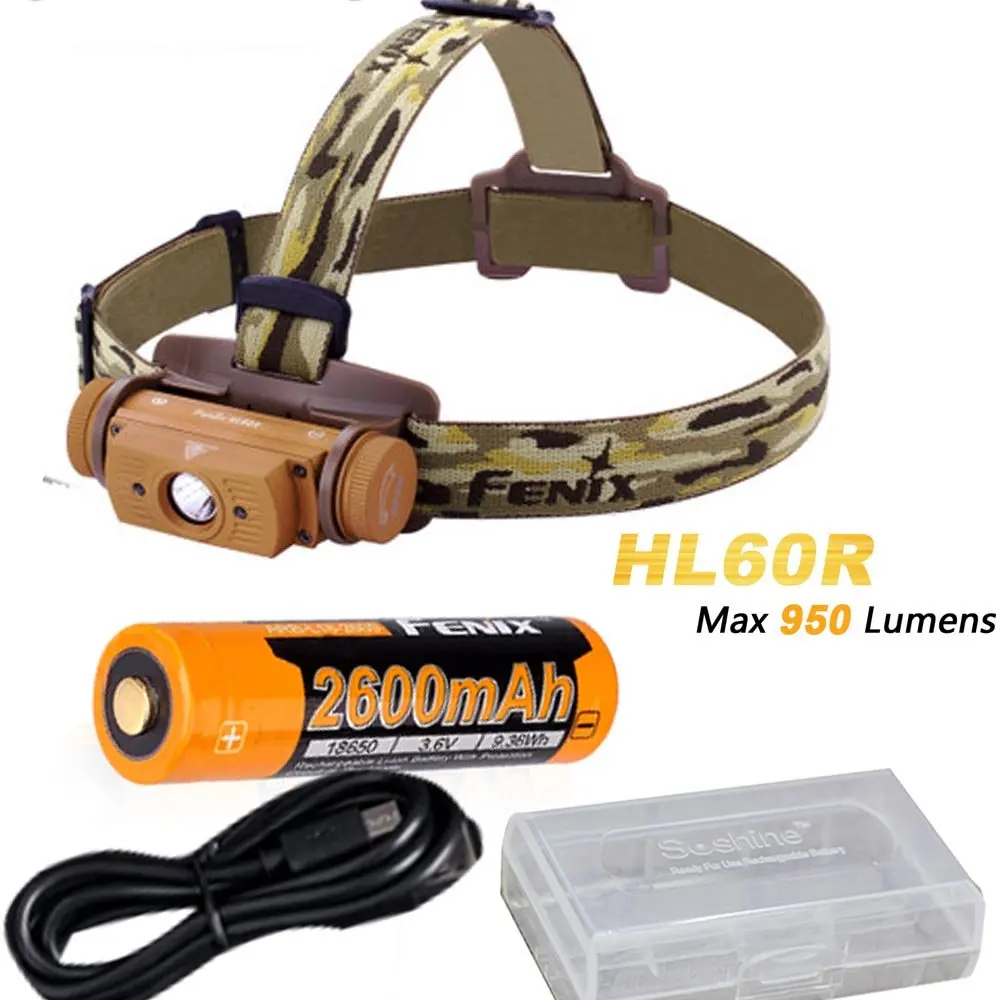 

Fenix HL60R 950 Lumen USB rechargeable CREE XM-L2 T6 LED Headlamp with Fenix 18650 rechargeable Li-ion battery