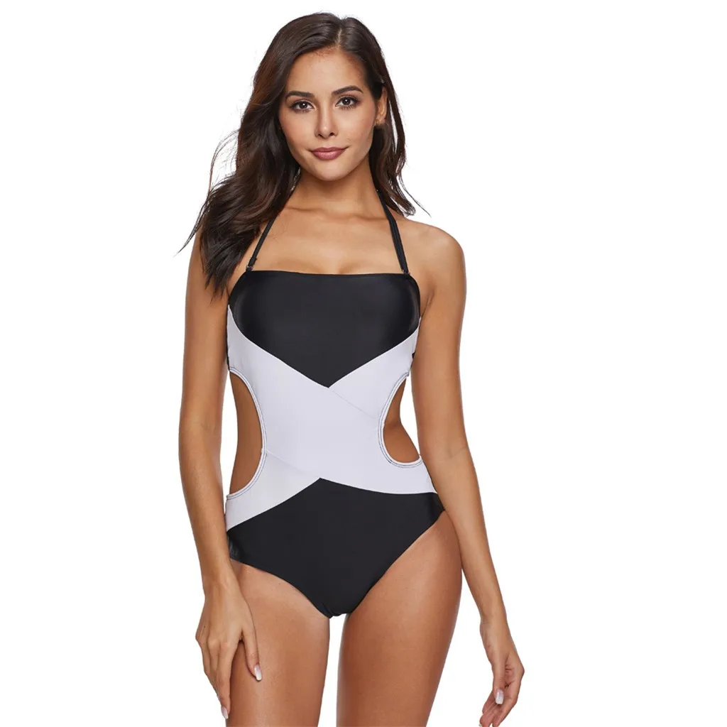 

Plus Size Women 1-Piece Strappy Bikini Color Block Swimwear Beachwear Women Sexy Sport Thong Bikini Monokini Swimsuit fashion