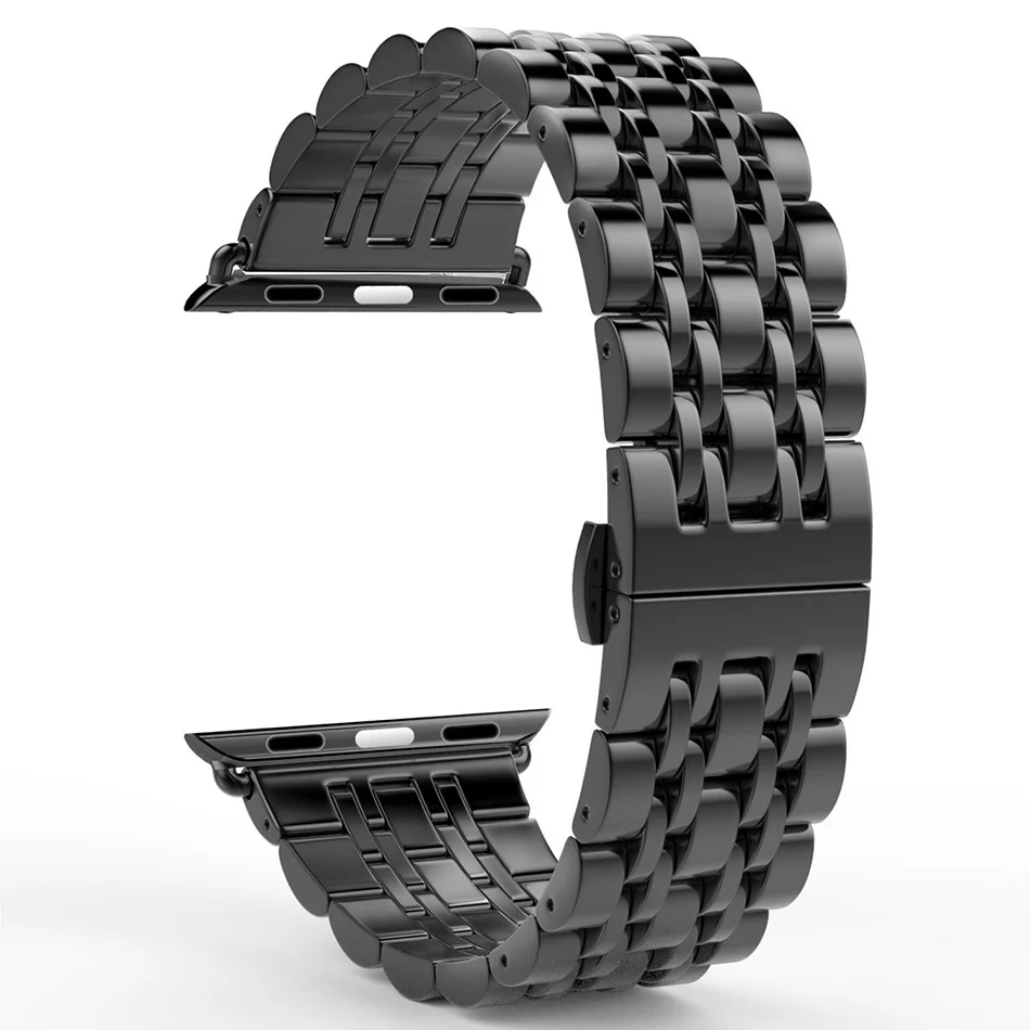 Сменный металлический ремешок из нержавеющей стали с бабочкой для Apple Watch 44 мм 40 мм iwatch Series 5 4 3 2 Sport Edition 38 мм 42 мм - Цвет ремешка: 7 beads Black