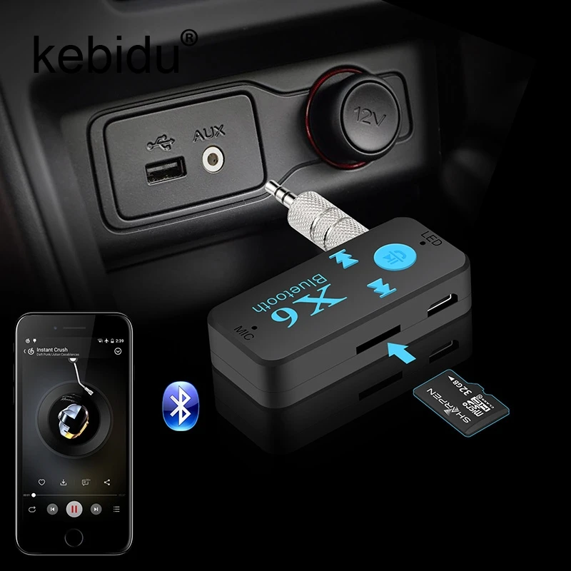 Kebidu USB Bluetooth беспроводной адаптер стерео гарнитура автомобильный комплект аудио музыкальный ресивер 3,5 мм AUX с TF кард-ридером