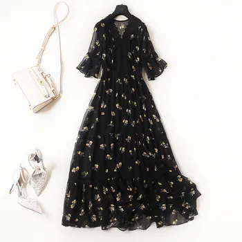 

Plus Size Women's 2020 new floral Lace Dress Summer large size Dresses for Women Black Maxi Dress N559