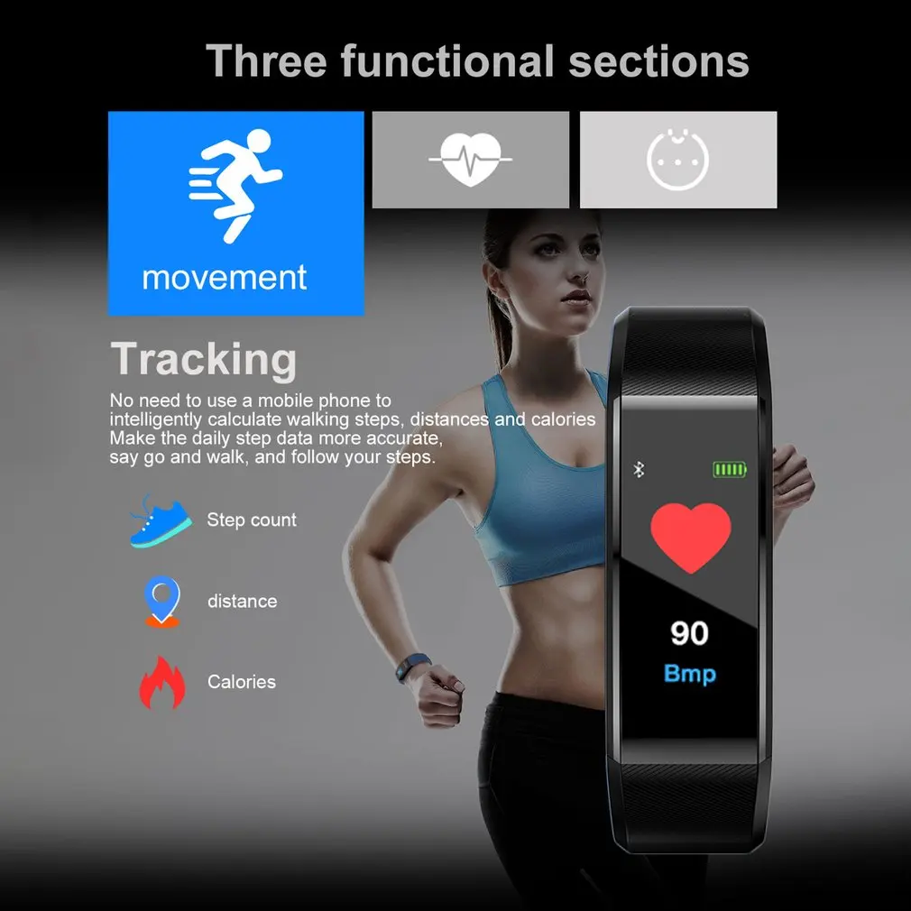 Модный 115 плюс смарт-Браслет Водонепроницаемый спортивный шагомер пульсометр Монитор артериального давления Bluetooth умный Браслет для Android iOS