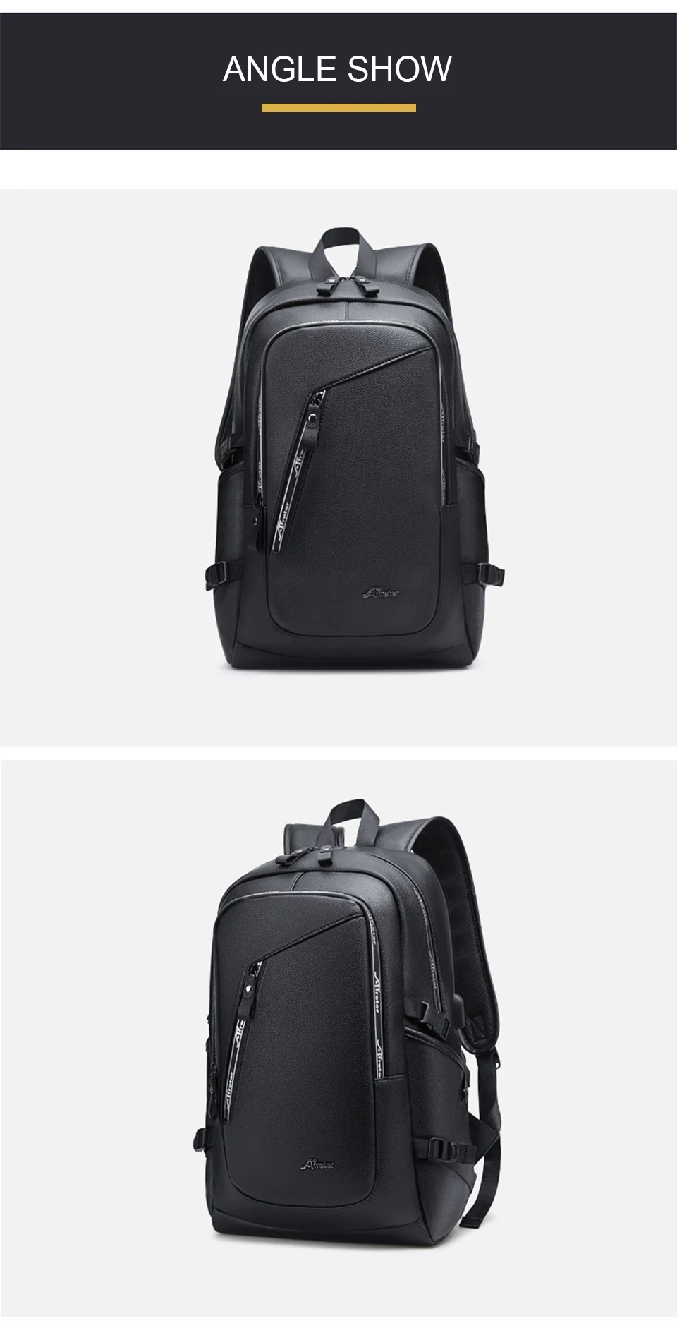 Leather Backpack Laptop 15.6 Inch Backpack Men Women PU Bagpack Waterproof USB Charging Smart Bag College Girls Boys Casual Bags (6)